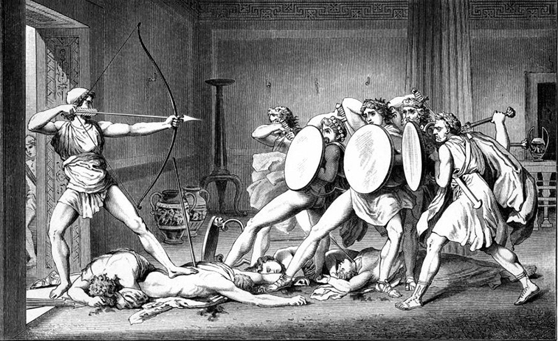 © Public Domain Odysseus erschießt die Freier (aus der Sagensammlung von Gustav Schwab)