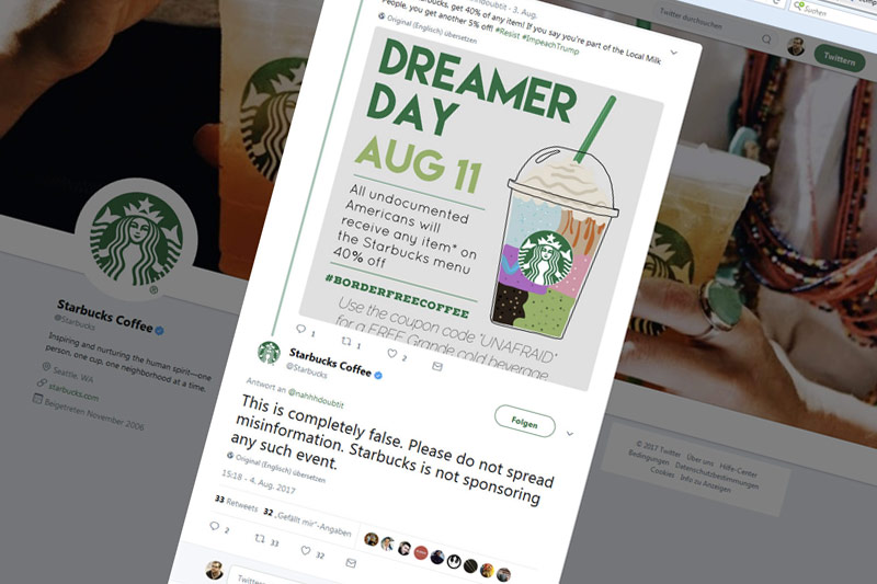 © Screenshot/twitter.com Screenshot zeigt gefälsche Werbeaktion von Starbucks