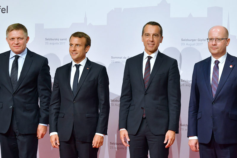 Robert Fico, Emmanuel Macron, Christian Kern und Bohuslav Sobotka