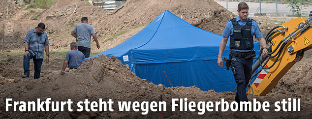 Absperrung um eine Fliegerbombe in Frankfurt am Main