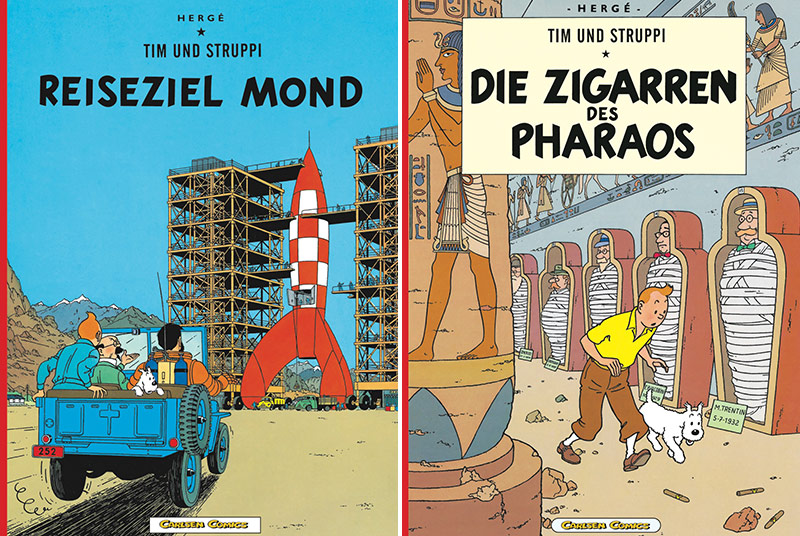 © Carlsen Verlag (Montage) Kombo der Cover der Comics "Tim und Struppi: Reiseziel Mond" und "Tim und Struppi: Die Zigarren des Pharaos"