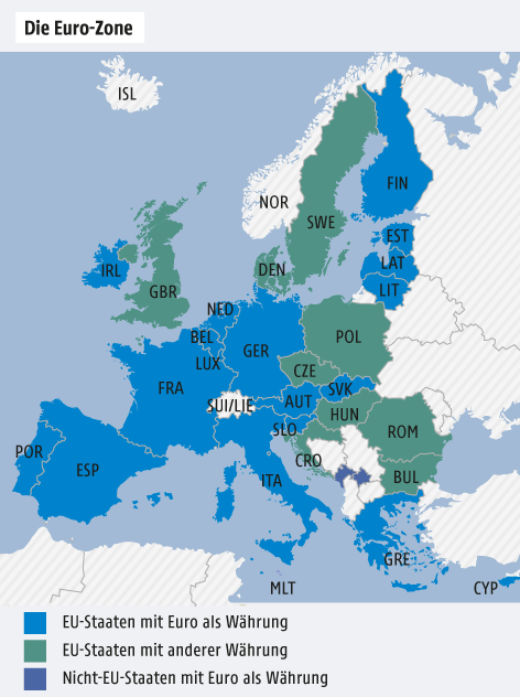Karte von Europa mit der Eurozone