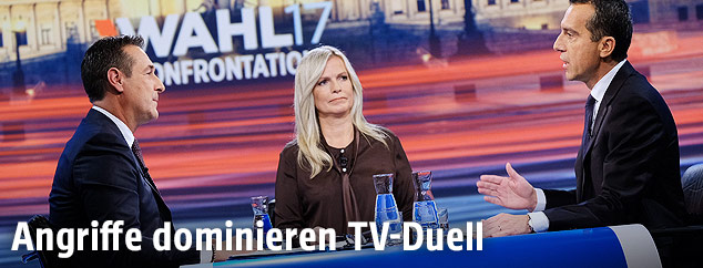 Bundeskanzler Christian Kern (SPÖ), ORF-Moderatorin Claudia Reiterer und FPÖ-Chef Heinz-Christian Strache