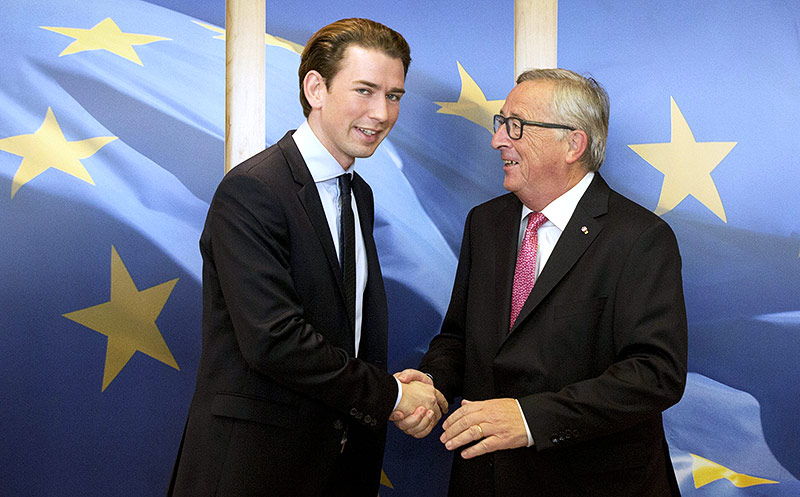 © APA/AP/Virginia Mayo Sebastian Kurz und Jean-Claude Juncker
