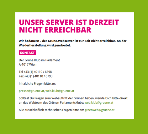 © Screenshot Fehlermeldung auf der Webseite der Grünen