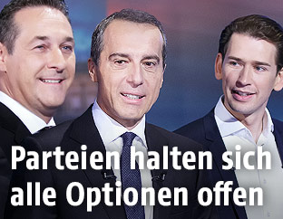 FP&Ouml;-Chef Heinz Christian Strache, SP&Ouml;-Chef Christian Kern und &Ouml;VP-Chef Sebastian Kurz