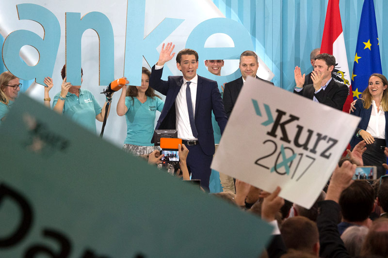 © ORF.at/Roland Winkler Sebastian Kurz auf der Bühne bei der ÖVP Wahlparty