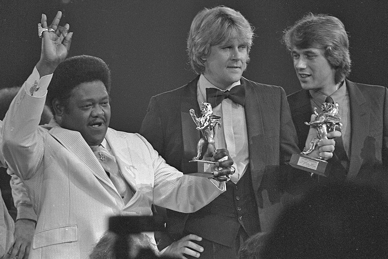 © AP/Heinz Ducklau Fats Domino bei einer Preisverleihung Anfang der 80er-Jahre mit Howard Carpendale und Roland Kaiser