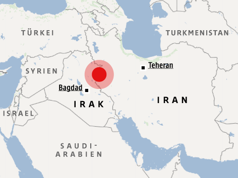 © OSM/ORF.at Karte zeigt das Epizentrum des Bebens im Irak
