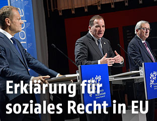 v.l.n.r.: EU-Ratspräsident Donald Tusk, der schwedische Premierminister Stefan Lofven und EU-Kommissionspräsident Jean-Claude Juncker