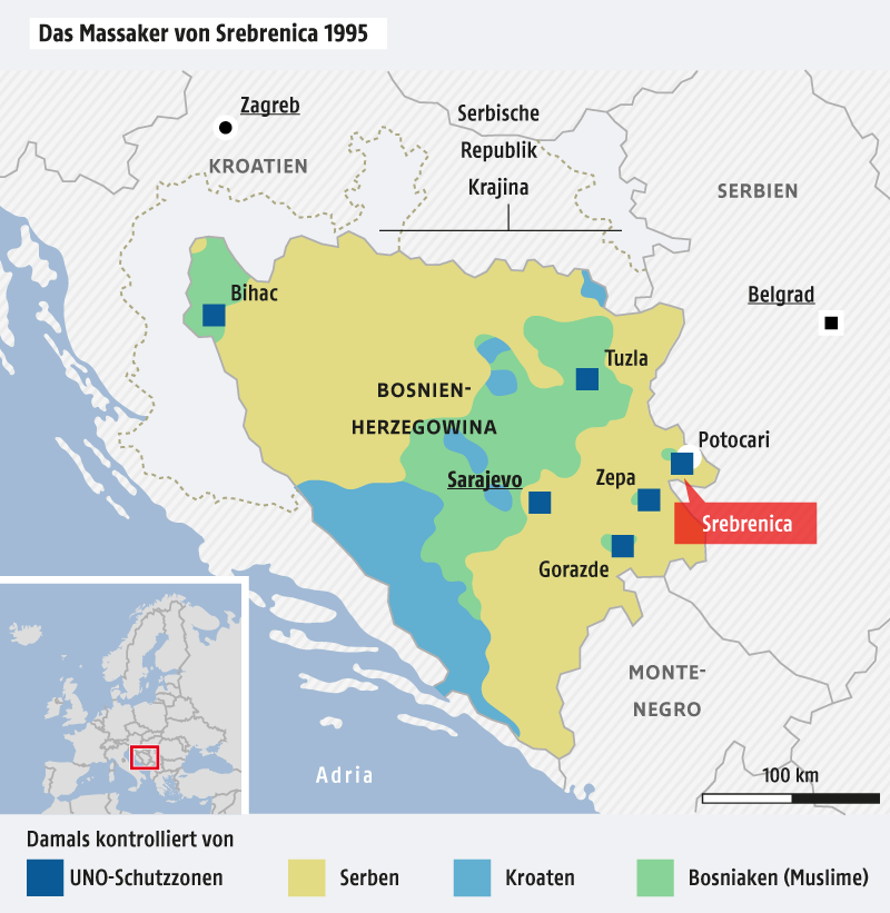 © Grafik: APA/ORF.at; Quelle: APA Karte zeigt das Massaker von Srebrenica