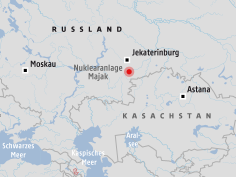 © Grafik: APA/ORF.at Karte vom Standort des AKWs Majak
