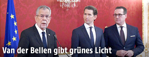 Bundespräsident Van der Bellen, Sebastian Kurz (ÖVP) und Heinz Christian Strache (FPÖ)