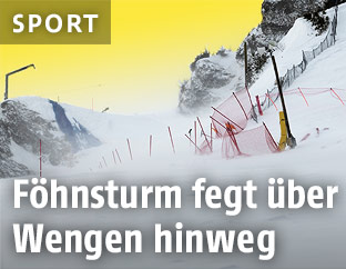 Starker Wind auf der Piste in Wengen