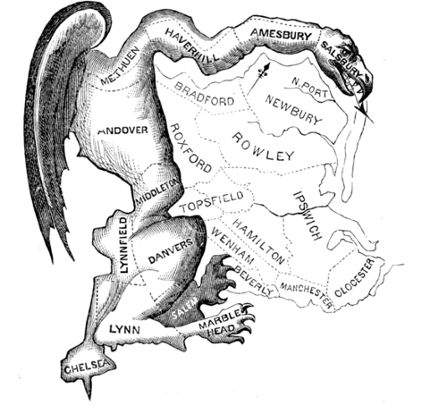 Satirische Darstellung der Wahlbezirke von Massachusetts aus dem Jahr 1812