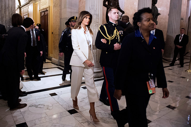 © APA/AFP/Jim Watson US-First-Lady Melania Trumpl verlässt alleine das Capitol nach der Rede ihres Mannes