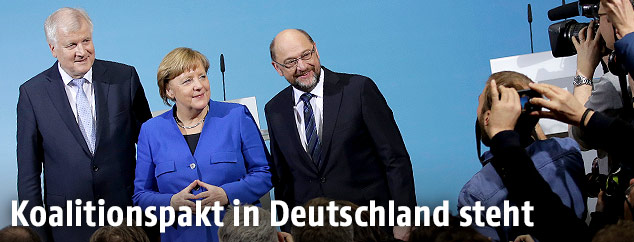Angela Merkel (CDU), Horst Seehofer (CSU) und Martin Schulz (SPD)