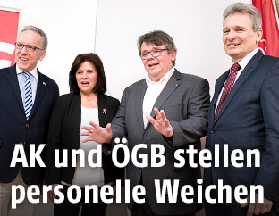 Rudolf Kaske, &Ouml;GB-Frauenchefin Renate Anderl, GPA-Vorsitzender Wolfgang Katzian und &Ouml;GB-Pr&auml;sident Erich Foglar