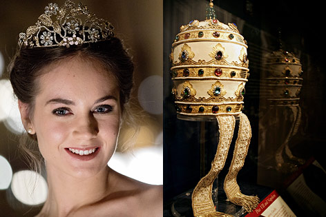 © AP/CP,Paul Chiasson; APA/Georg Hochmuth links: Opernballdebütantin mit Tiara, rechts:Tiara von Papst Pius VII