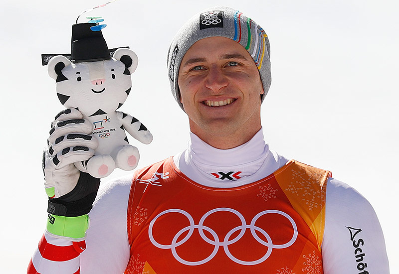Matthias Mayer während der Siegerzeremonie