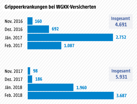 © Grafik: ORF.at; Quelle: WGKK Grafik zu Grippeerkrankungen