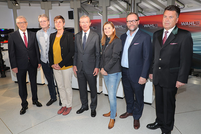 Walter Steidl (SPÖ), Karl Schnell (FPS), Astrid Rössler (Grüne), Wilfried Haslauer (ÖVP), Marlene Svazek (FPÖ), Sepp Schellhorn (NEOS) und Hans Mayr (SBG)