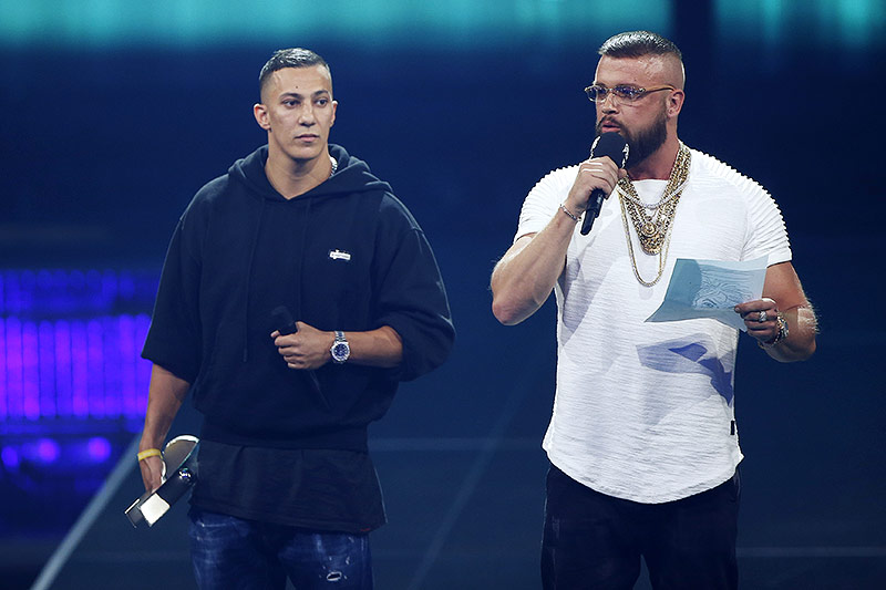 © AP/Axel Schmidt Rapper Kollegah und Farid Bang