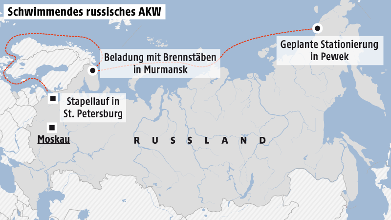 Karte zeigt Route des schwimmenden russischen AKWs
