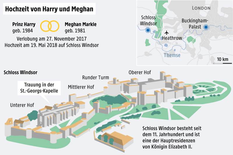 © Grafik: APA/ORF.at; Quelle: APA Lokalisierung Schloss Windsor, Zeichnung des Schlosses