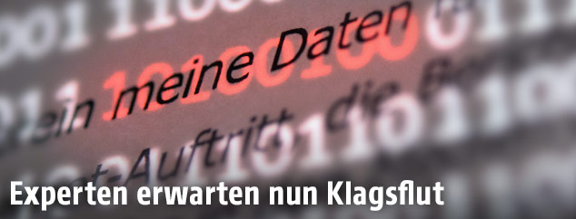 Der Abschnitt "meine Daten" einer Musterdatenschutzerklärung wird von roten Einsen und Nullen hervorgehoben