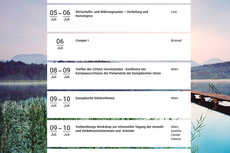 © Screenshot eu2018.at Screenshot vom offiziellen EU-Ratsvorsitzprogramm