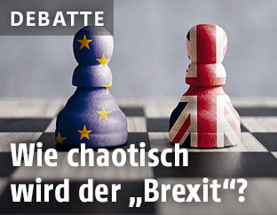 Schachfiguren mit den Wappen der EU und Großbritanniens