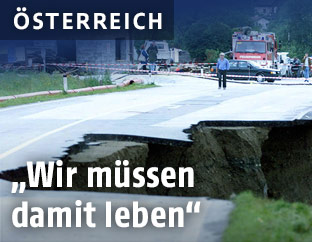 &Uuml;bersicht der Ungl&uuml;cksstelle des eingest&uuml;rzten Bergwerkstollen in Lassing