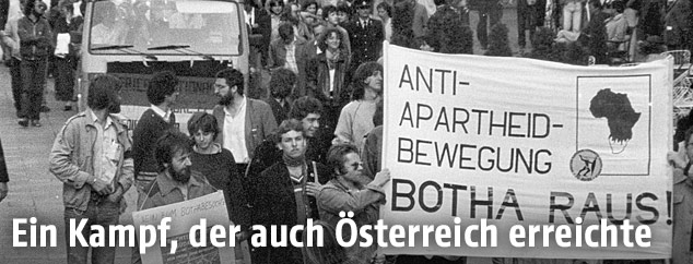 Demonstration 1984 in Wien gegen die Anti-Apartheid-Politik