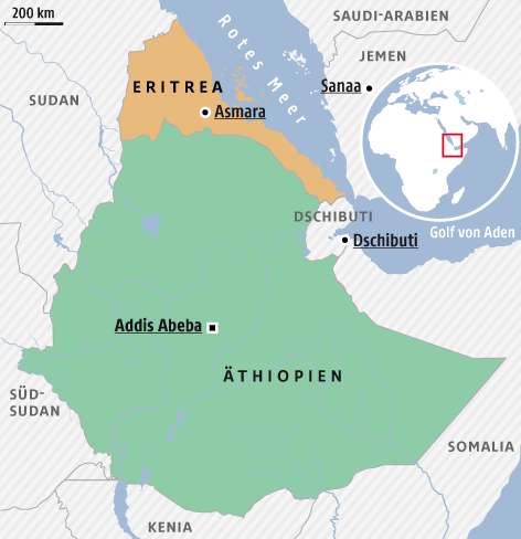 © APA/ORF.at Karte zeigt Äthiopien und Eritrea