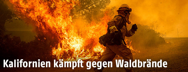 Feuerwehrmann in brennendem Wald
