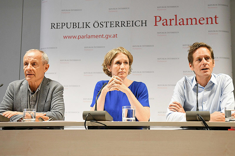 © APA/Helmut Fohringer Peter Pilz (Liste Pilz), Stephanie Krisper (NEOS) und Kai Jan Krainer (SPÖ)